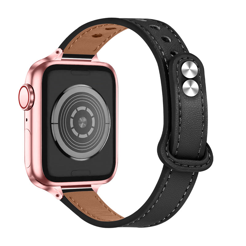 For Apple Watch Ultra 2 49mm Series 9 45mm SE (2023) 44mm Ultra 49mm 8 7 45mm 6 5 4 SE (2022) SE 44mm 3 2 1 42mm Genuine Leather Watch Strap Double Rivet Adjustable Wrist Band Rose Gold Connector