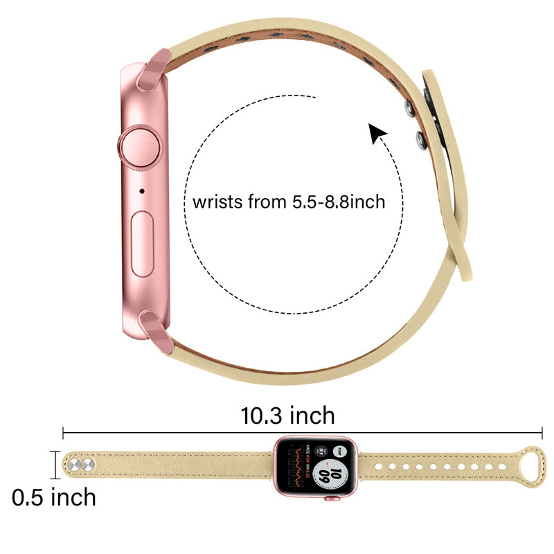 For Apple Watch Ultra 2 49mm Series 9 45mm SE (2023) 44mm Ultra 49mm 8 7 45mm 6 5 4 SE (2022) SE 44mm 3 2 1 42mm Genuine Leather Watch Strap Double Rivet Adjustable Wrist Band Rose Gold Connector