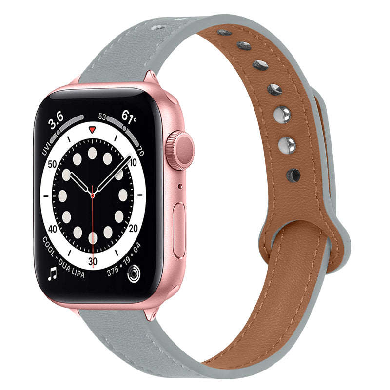 For Apple Watch Ultra 2 49mm Series 9 45mm SE (2023) 44mm Ultra 49mm 8 7 45mm 6 5 4 SE (2022) SE 44mm 3 2 1 42mm Genuine Leather Watch Strap Double Rivet Adjustable Wrist Band Rose Gold Connector