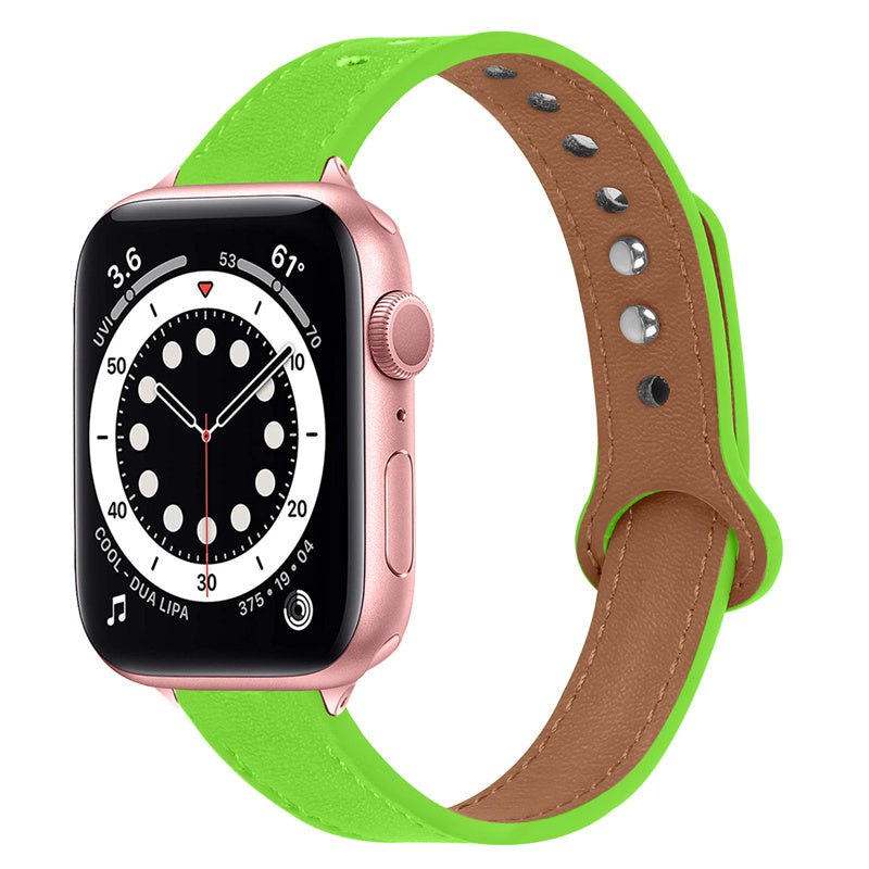 For Apple Watch Ultra 2 49mm Series 9 45mm SE (2023) 44mm Ultra 49mm 8 7 45mm 6 5 4 SE (2022) SE 44mm 3 2 1 42mm Genuine Leather Watch Strap Double Rivet Adjustable Wrist Band Rose Gold Connector