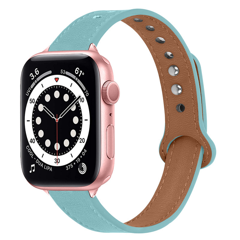 For Apple Watch Ultra 2 49mm Series 9 45mm SE (2023) 44mm Ultra 49mm 8 7 45mm 6 5 4 SE (2022) SE 44mm 3 2 1 42mm Genuine Leather Watch Strap Double Rivet Adjustable Wrist Band Rose Gold Connector