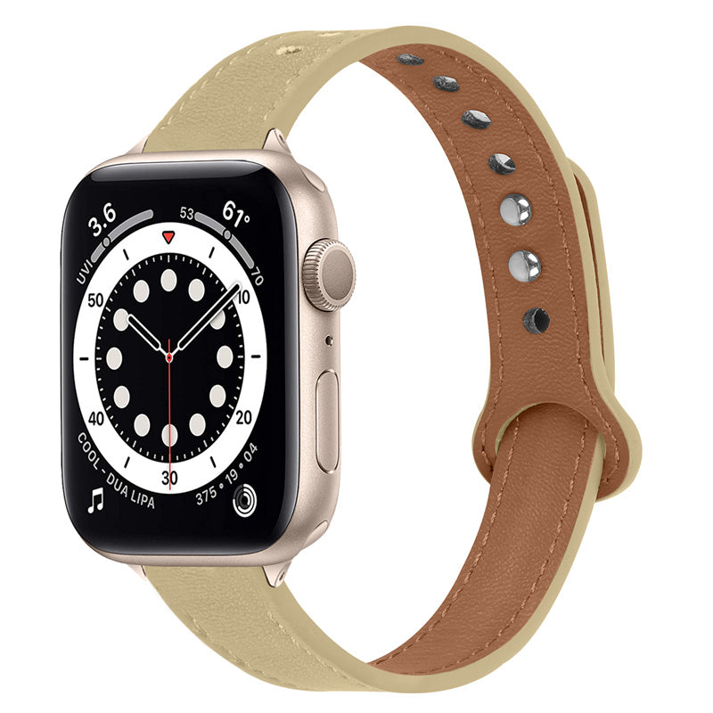 For Apple Watch Series 9 8 7 41mm 6 5 4 SE (2023) SE (2022) SE 40mm 3 2 1 38mm Genuine Cowhide Leather Watch Band Double Snap Button Watch Strap (Retro Gold Connector)