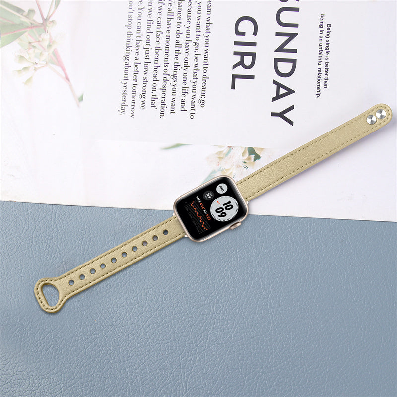 For Apple Watch Series 9 8 7 41mm 6 5 4 SE (2023) SE (2022) SE 40mm 3 2 1 38mm Genuine Cowhide Leather Watch Band Double Snap Button Watch Strap (Retro Gold Connector)