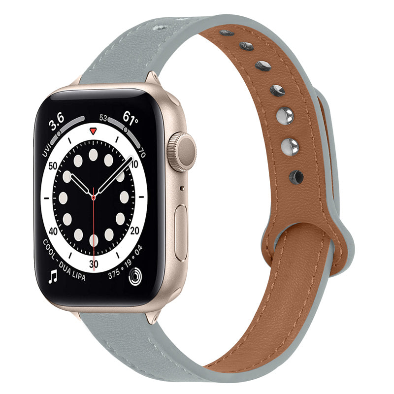 For Apple Watch Series 9 8 7 41mm 6 5 4 SE (2023) SE (2022) SE 40mm 3 2 1 38mm Genuine Cowhide Leather Watch Band Double Snap Button Watch Strap (Retro Gold Connector)