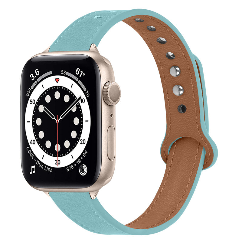 For Apple Watch Series 9 8 7 41mm 6 5 4 SE (2023) SE (2022) SE 40mm 3 2 1 38mm Genuine Cowhide Leather Watch Band Double Snap Button Watch Strap (Retro Gold Connector)
