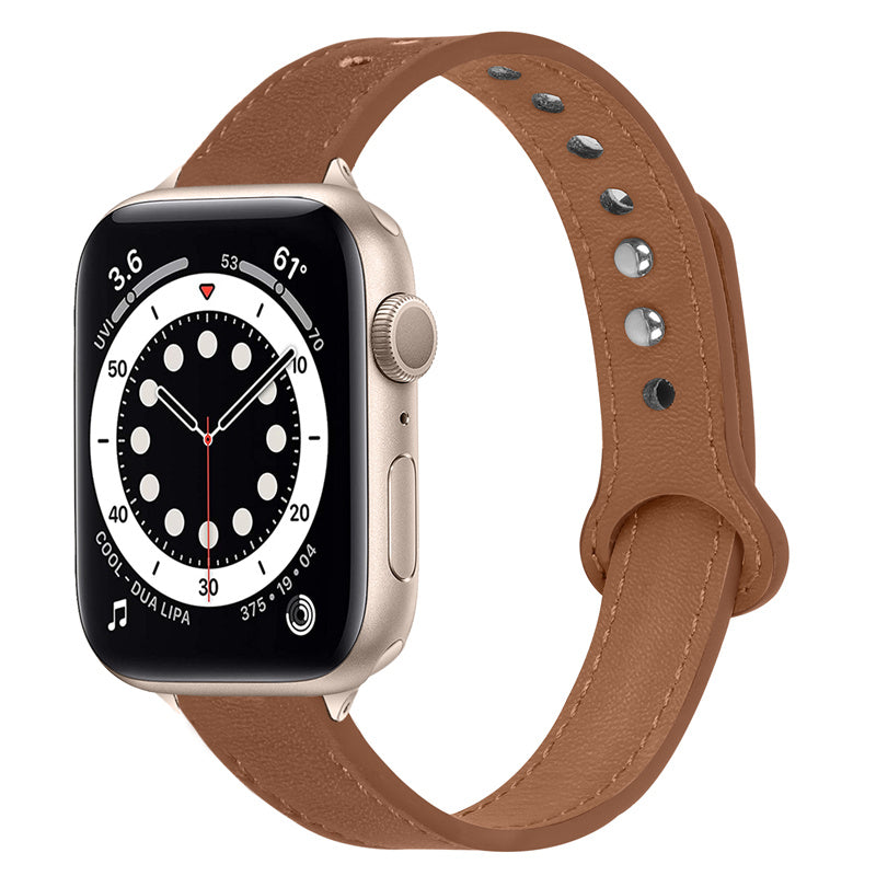 For Apple Watch Series 9 8 7 41mm 6 5 4 SE (2023) SE (2022) SE 40mm 3 2 1 38mm Genuine Cowhide Leather Watch Band Double Snap Button Watch Strap (Retro Gold Connector)