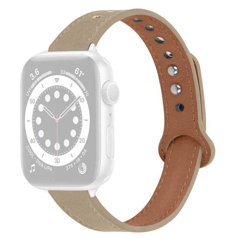 For Apple Watch Ultra 2 49mm Series 9 45mm SE (2023) 44mm Ultra 49mm 8 7 45mm 6 5 4 SE (2022) SE 44mm 3 2 1 42mm Genuine Cowhide Leather Watch Band Double Snap Button Replacement Strap Silver Connector