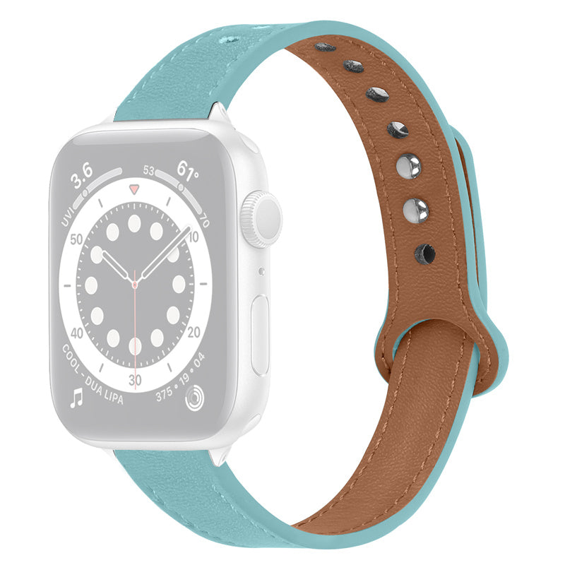 For Apple Watch Ultra 2 49mm Series 9 45mm SE (2023) 44mm Ultra 49mm 8 7 45mm 6 5 4 SE (2022) SE 44mm 3 2 1 42mm Genuine Cowhide Leather Watch Band Double Snap Button Replacement Strap Silver Connector