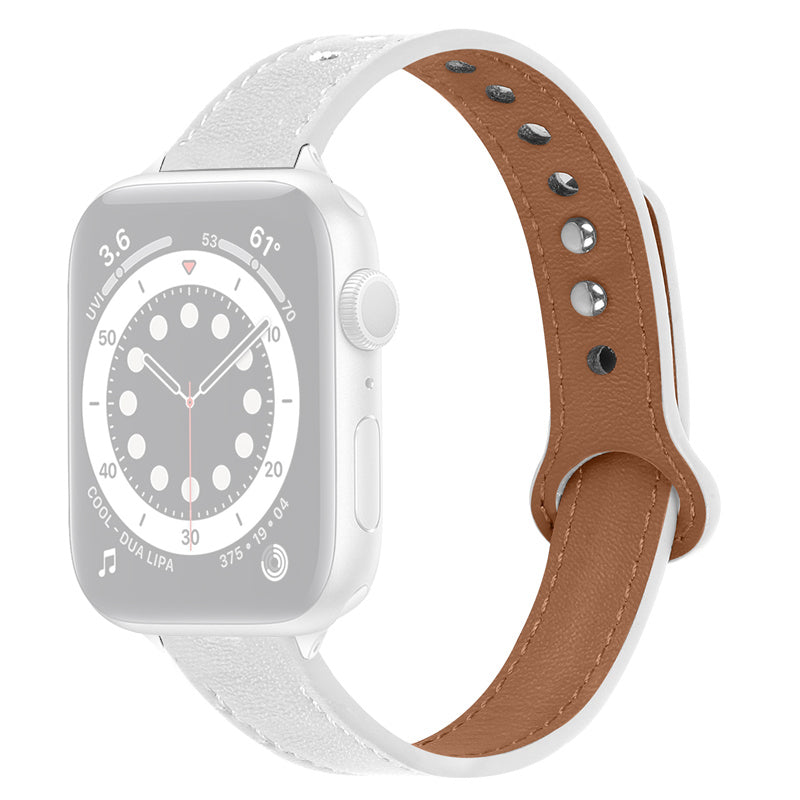 For Apple Watch Series 9 8 7 41mm 6 5 4 SE (2023) SE (2022) SE 40mm 3 2 1 38mm Genuine Cowhide Leather Watch Band Double Snap Button Replacement Strap (Black Connector)
