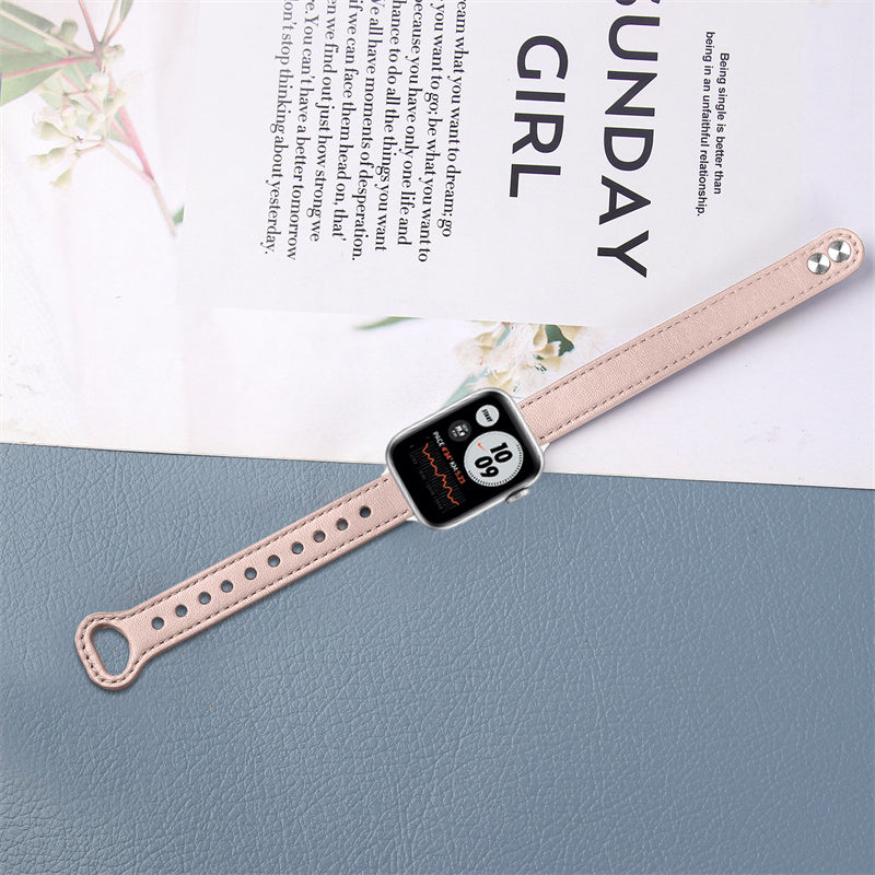 For Apple Watch Series 9 8 7 41mm 6 5 4 SE (2023) SE (2022) SE 40mm 3 2 1 38mm Genuine Cowhide Leather Watch Band Double Snap Button Replacement Strap (Black Connector)