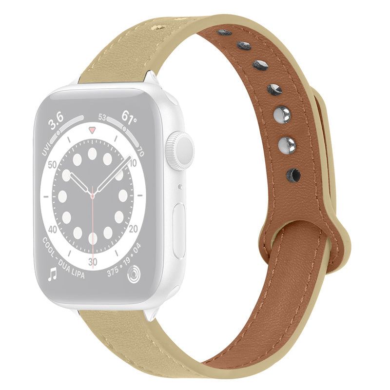 For Apple Watch Series 9 8 7 41mm 6 5 4 SE (2023) SE (2022) SE 40mm 3 2 1 38mm Genuine Cowhide Leather Watch Band Double Snap Button Replacement Strap (Black Connector)