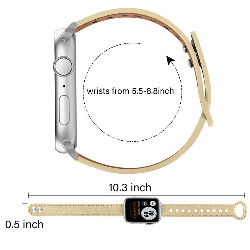 For Apple Watch Series 9 8 7 41mm 6 5 4 SE (2023) SE (2022) SE 40mm 3 2 1 38mm Genuine Cowhide Leather Watch Band Double Snap Button Replacement Strap (Black Connector)