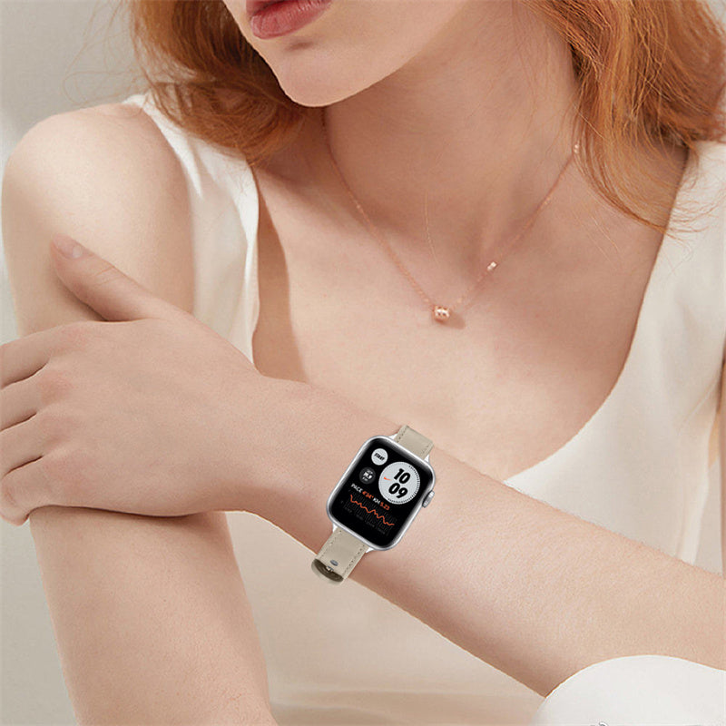 For Apple Watch Series 9 8 7 41mm 6 5 4 SE (2023) SE (2022) SE 40mm 3 2 1 38mm Genuine Cowhide Leather Watch Band Double Snap Button Replacement Strap (Black Connector)