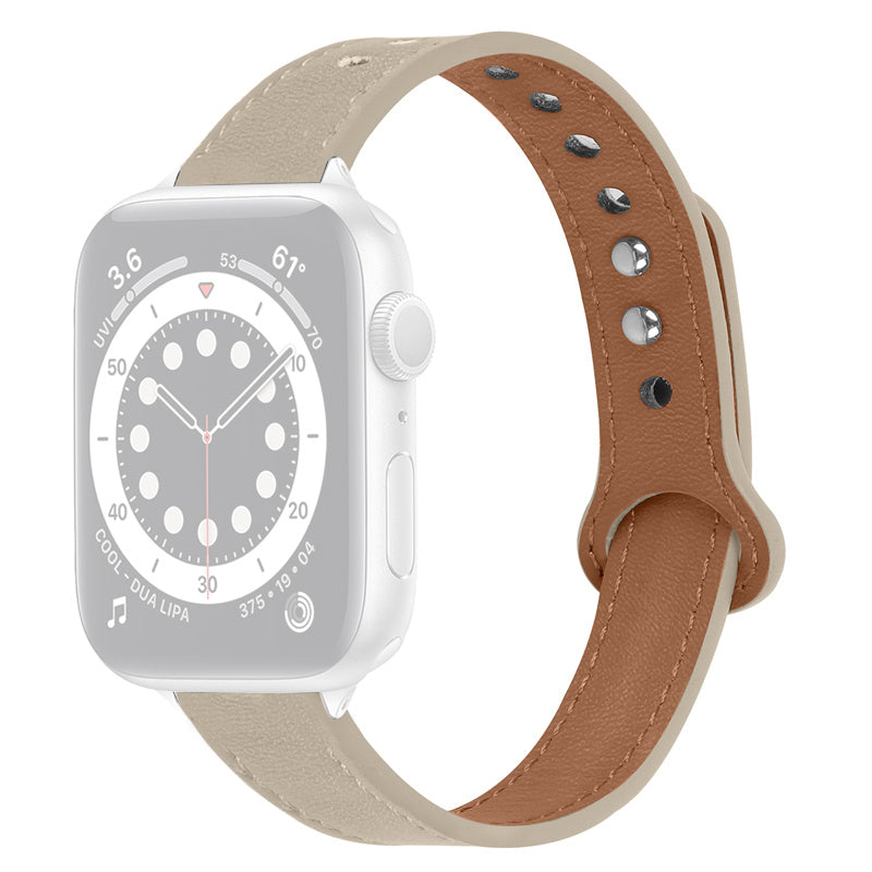 For Apple Watch Ultra 2 49mm Series 9 45mm SE (2023) 44mm Ultra 49mm 8 7 45mm 6 5 4 SE (2022) SE 44mm 3 2 1 42mm Top Layer Cowhide Watch Strap Quick Release Double Rivet Wrist Band Black Connector