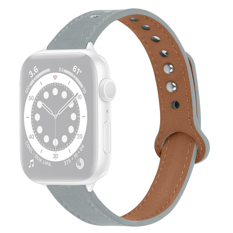 For Apple Watch Ultra 2 49mm Series 9 45mm SE (2023) 44mm Ultra 49mm 8 7 45mm 6 5 4 SE (2022) SE 44mm 3 2 1 42mm Top Layer Cowhide Watch Strap Quick Release Double Rivet Wrist Band Black Connector