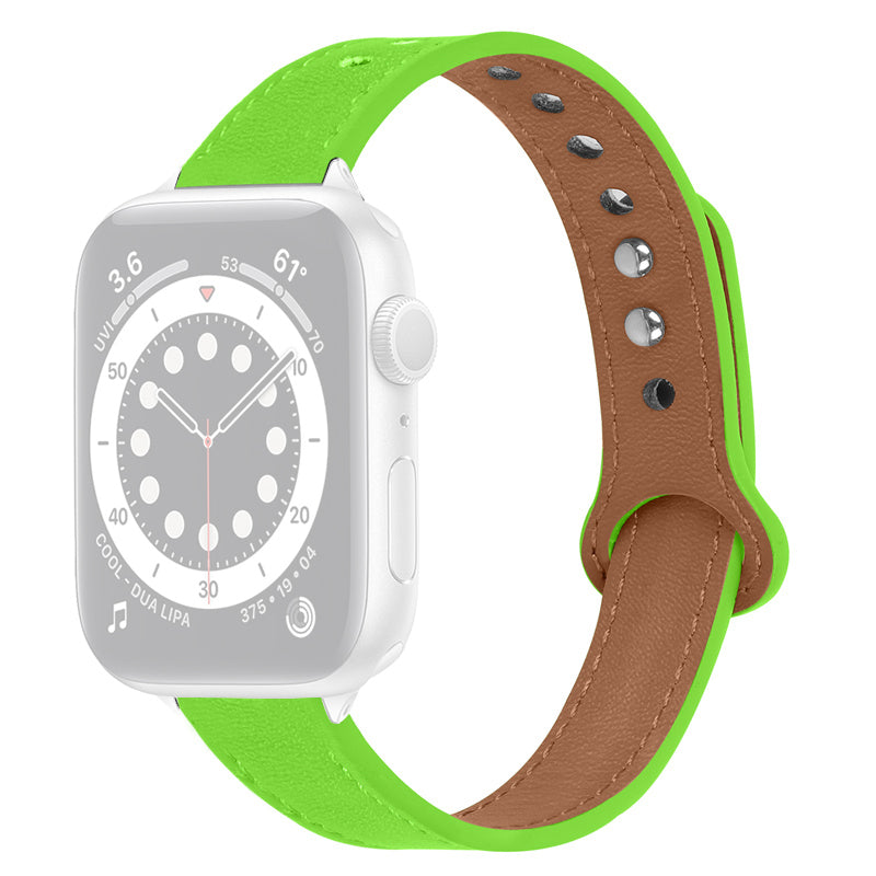 For Apple Watch Ultra 2 49mm Series 9 45mm SE (2023) 44mm Ultra 49mm 8 7 45mm 6 5 4 SE (2022) SE 44mm 3 2 1 42mm Top Layer Cowhide Watch Strap Quick Release Double Rivet Wrist Band Black Connector