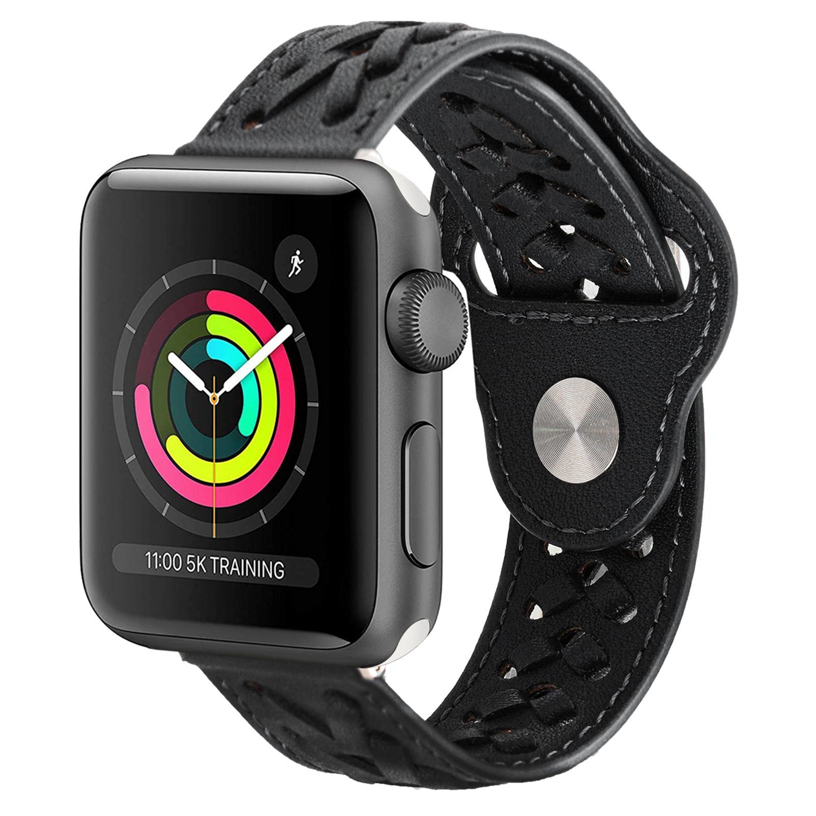 For Apple Watch Series 9 8 7 41mm 6 5 4 SE (2023) SE(2022) SE 40mm 3 2 1 38mm V-Shape Braided Watch Band Genuine Leather Watch Strap Adjustable Wristband