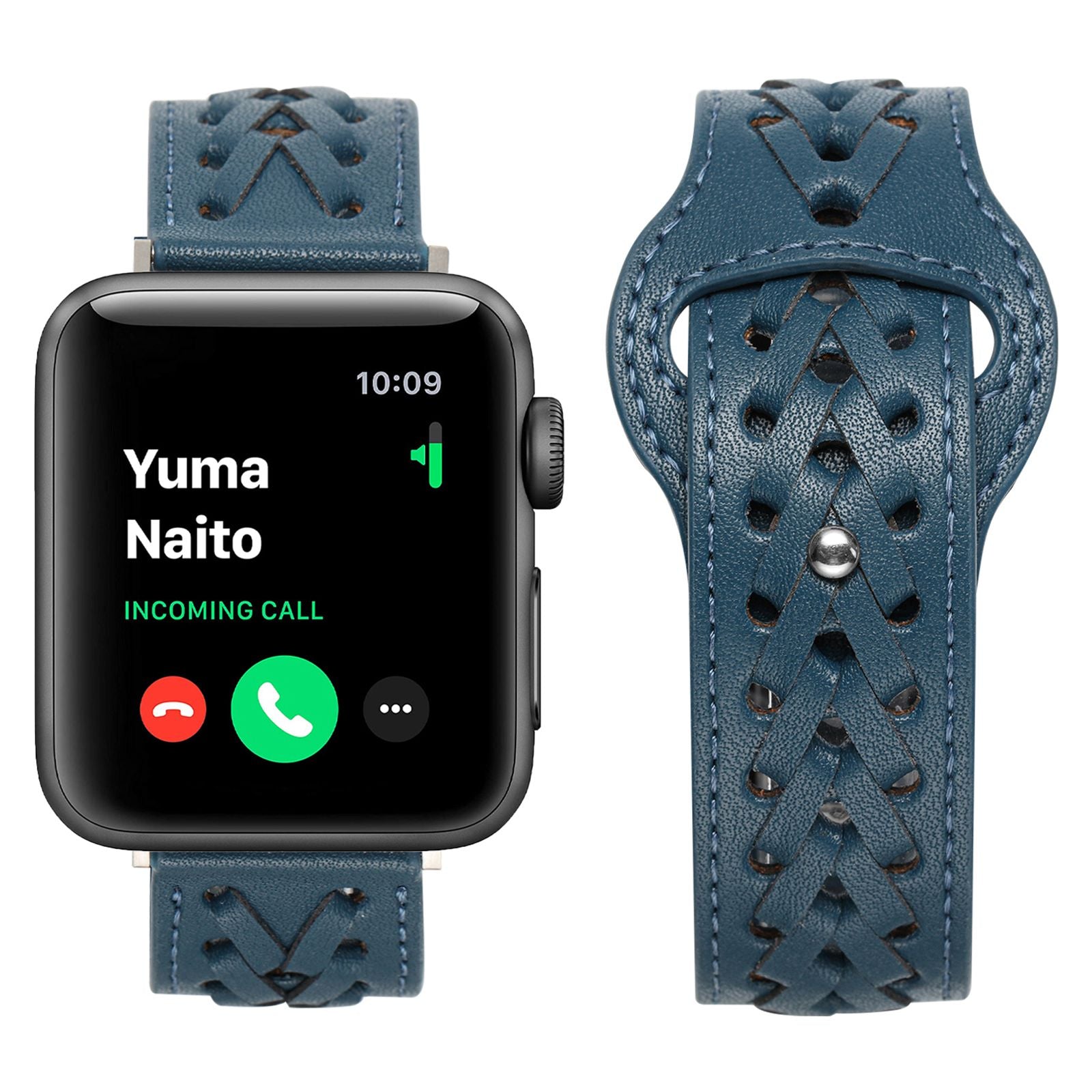 For Apple Watch Series 9 8 7 41mm 6 5 4 SE (2023) SE(2022) SE 40mm 3 2 1 38mm V-Shape Braided Watch Band Genuine Leather Watch Strap Adjustable Wristband