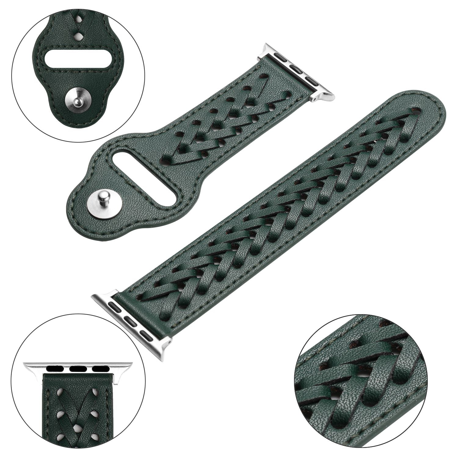 For Apple Watch Series 9 8 7 41mm 6 5 4 SE (2023) SE(2022) SE 40mm 3 2 1 38mm V-Shape Braided Watch Band Genuine Leather Watch Strap Adjustable Wristband