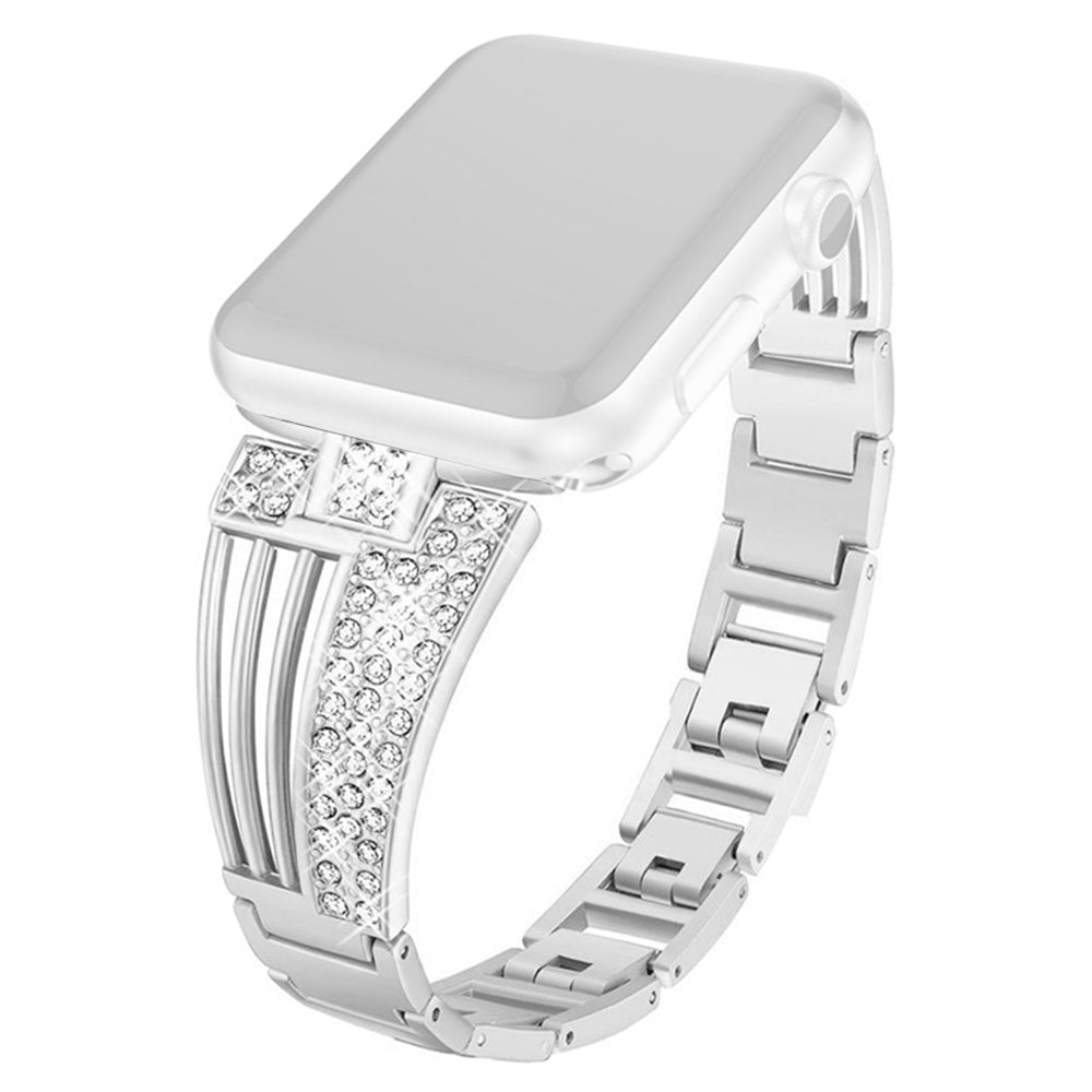 For Apple Watch Series 9 8 7 41mm 6 5 4 SE (2023) SE (2022) SE 40mm 3 2 1 38mm Metal Rhinestone Decor Lightweight Smart Watch Band Hollow-out Wrist Strap