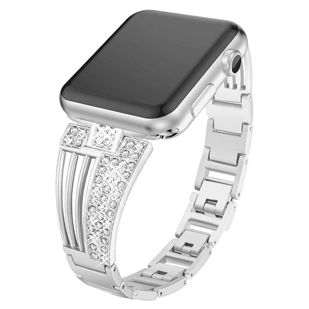 For Apple Watch Series 9 8 7 41mm 6 5 4 SE (2023) SE (2022) SE 40mm 3 2 1 38mm Metal Rhinestone Decor Lightweight Smart Watch Band Hollow-out Wrist Strap
