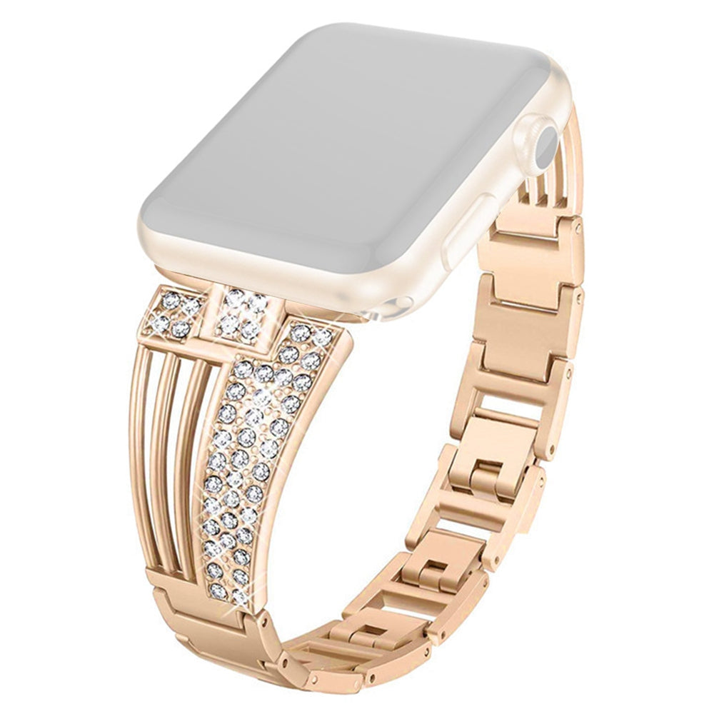 For Apple Watch Series 9 8 7 41mm 6 5 4 SE (2023) SE (2022) SE 40mm 3 2 1 38mm Metal Rhinestone Decor Lightweight Smart Watch Band Hollow-out Wrist Strap