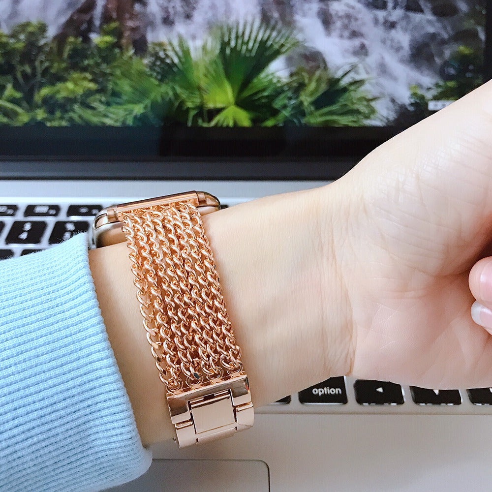 For Apple Watch Ultra 2 49mm Series 9 45mm SE (2023) 44mm Ultra 49mm 8 7 45mm 6 5 4 SE (2022) SE 44mm 3 2 1 42mm Multiple Chains Stainless Steel Watch Band Replacement Hollow-out Wrist Strap