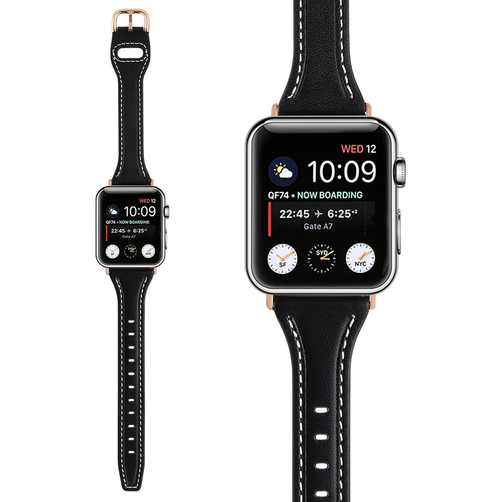 For Apple Watch Series 9 8 7 41mm 6 5 4 SE (2023) SE(2022) SE 40mm 3 2 1 38mm T-shaped Watch Strap Genuine Leather Wrist Band