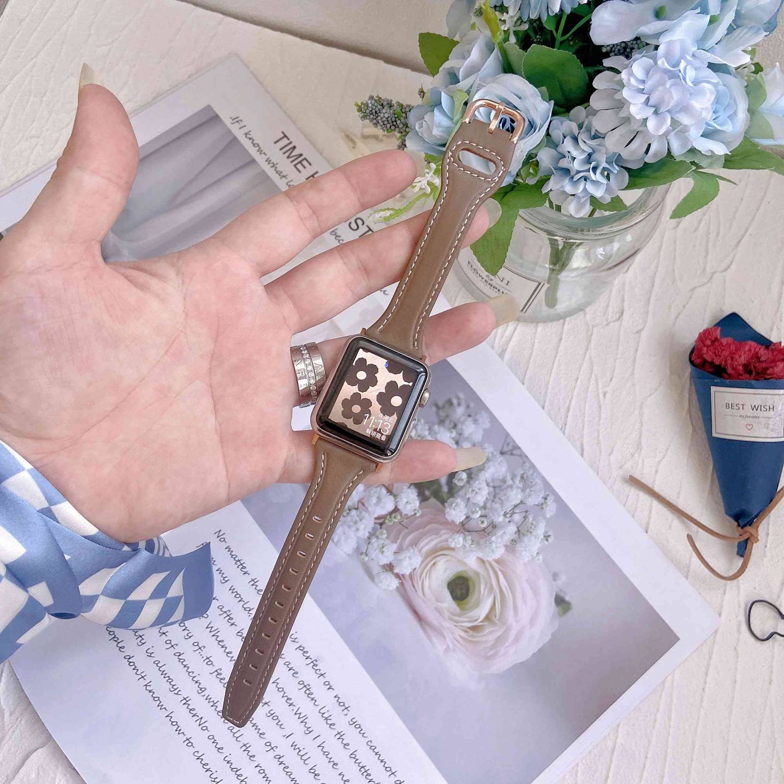 For Apple Watch Series 9 8 7 41mm 6 5 4 SE (2023) SE(2022) SE 40mm 3 2 1 38mm T-shaped Watch Strap Genuine Leather Wrist Band