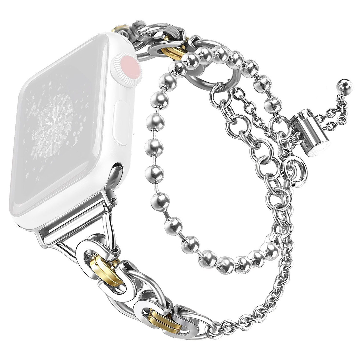 For Apple Watch Series 9 8 7 41mm 6 5 4 SE (2023) SE(2022) SE 40mm 3 2 1 38mm Zinc Alloy Wrist Strap Two Rows Bracelet Beads Smart Watch Band