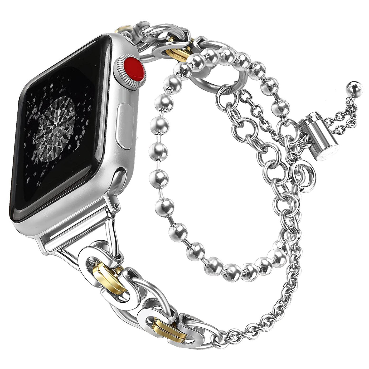 For Apple Watch Series 9 8 7 41mm 6 5 4 SE (2023) SE(2022) SE 40mm 3 2 1 38mm Zinc Alloy Wrist Strap Two Rows Bracelet Beads Smart Watch Band