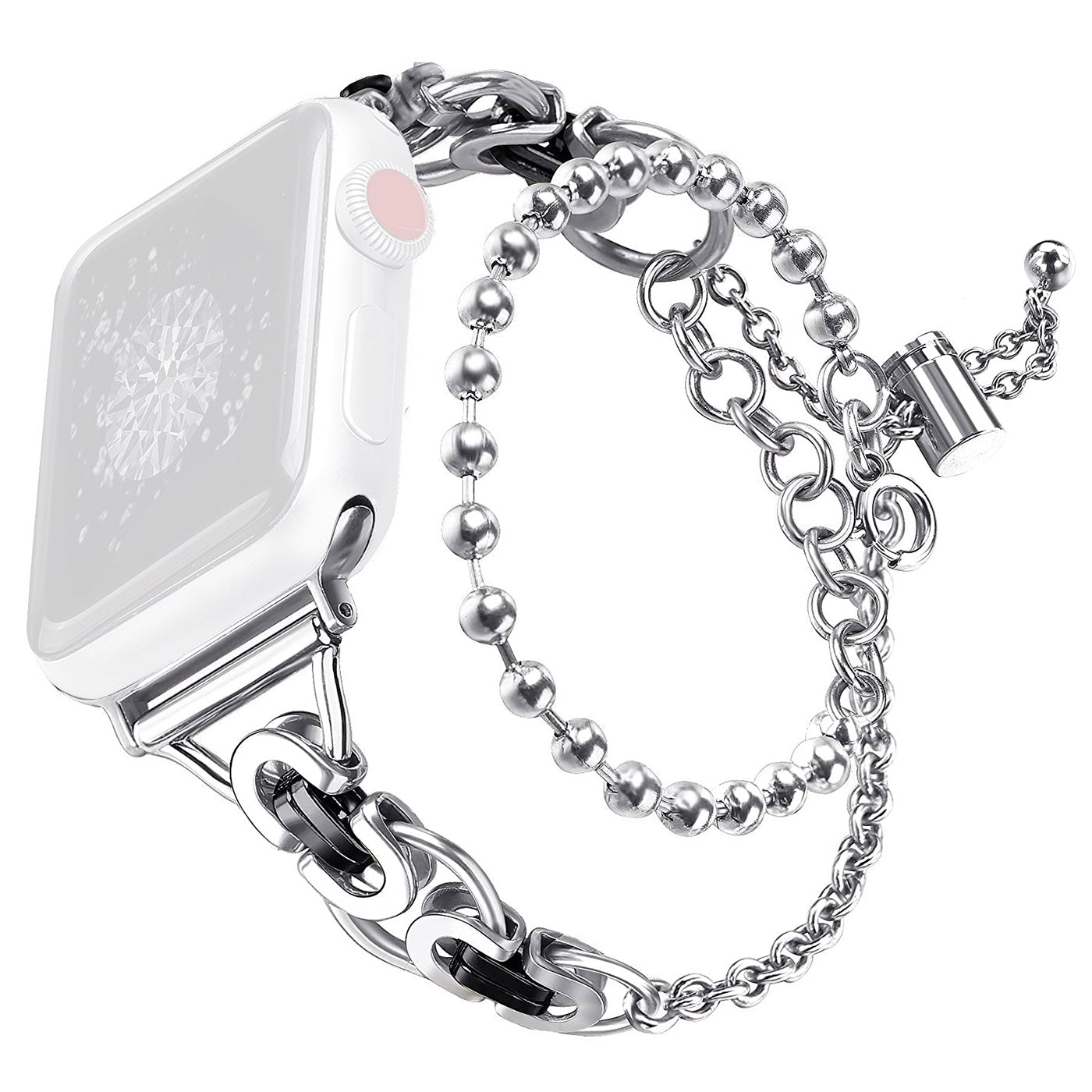 For Apple Watch Series 9 8 7 41mm 6 5 4 SE (2023) SE(2022) SE 40mm 3 2 1 38mm Zinc Alloy Wrist Strap Two Rows Bracelet Beads Smart Watch Band