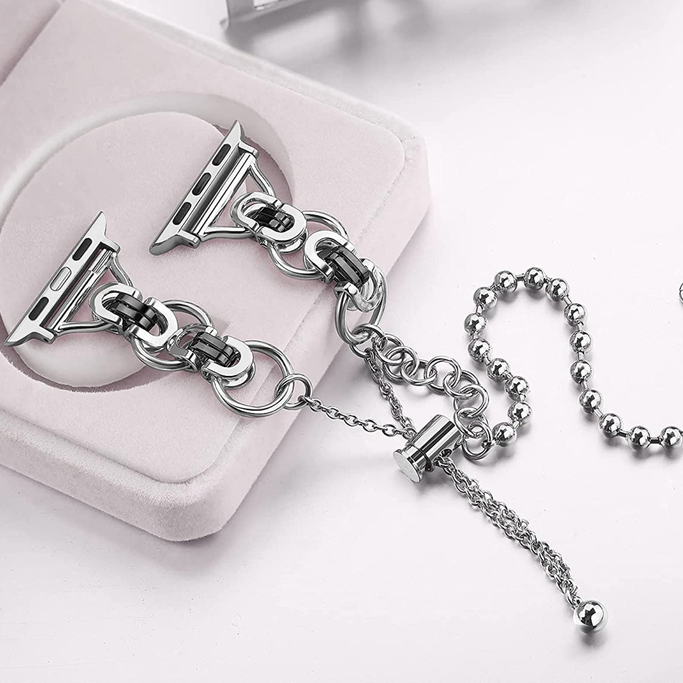 For Apple Watch Series 9 8 7 41mm 6 5 4 SE (2023) SE(2022) SE 40mm 3 2 1 38mm Zinc Alloy Wrist Strap Two Rows Bracelet Beads Smart Watch Band