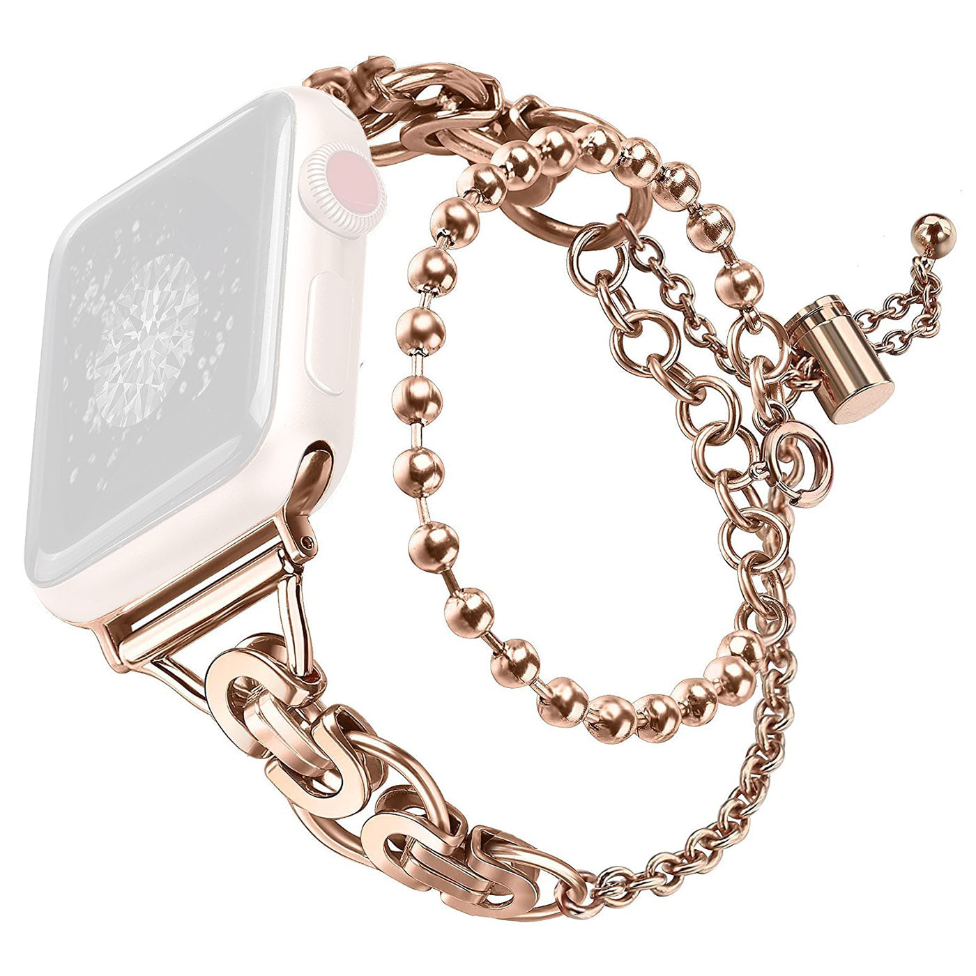 For Apple Watch Series 9 8 7 41mm 6 5 4 SE (2023) SE(2022) SE 40mm 3 2 1 38mm Zinc Alloy Wrist Strap Two Rows Bracelet Beads Smart Watch Band