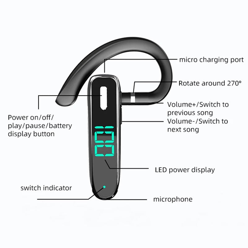 K50 Single Ear Wireless Bluetooth 5.3 Earhook Headset NFC Noise Reduction Waterproof Hands-free Call Music Earphone