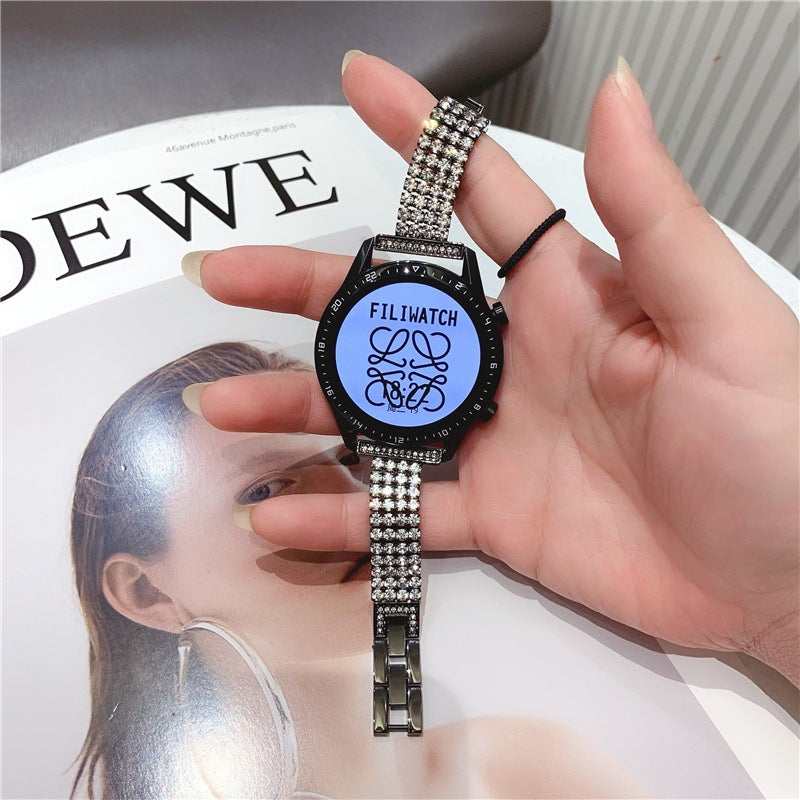 For Samsung Galaxy Watch 5 40mm 44mm Watch 5 Pro 45mm Four Rows Wrist Strap Metal Rhinestone Decor Wrist Strap Watch Band