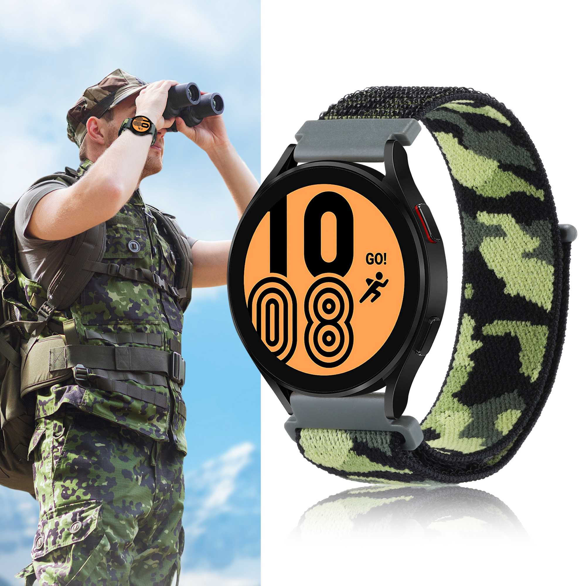 For Samsung Galaxy Watch 3 45mm Huawei Watch GT3 Pro 46mm Smart Watch Band 22mm Camouflage Nylon Adjustable Loop Wrist Strap
