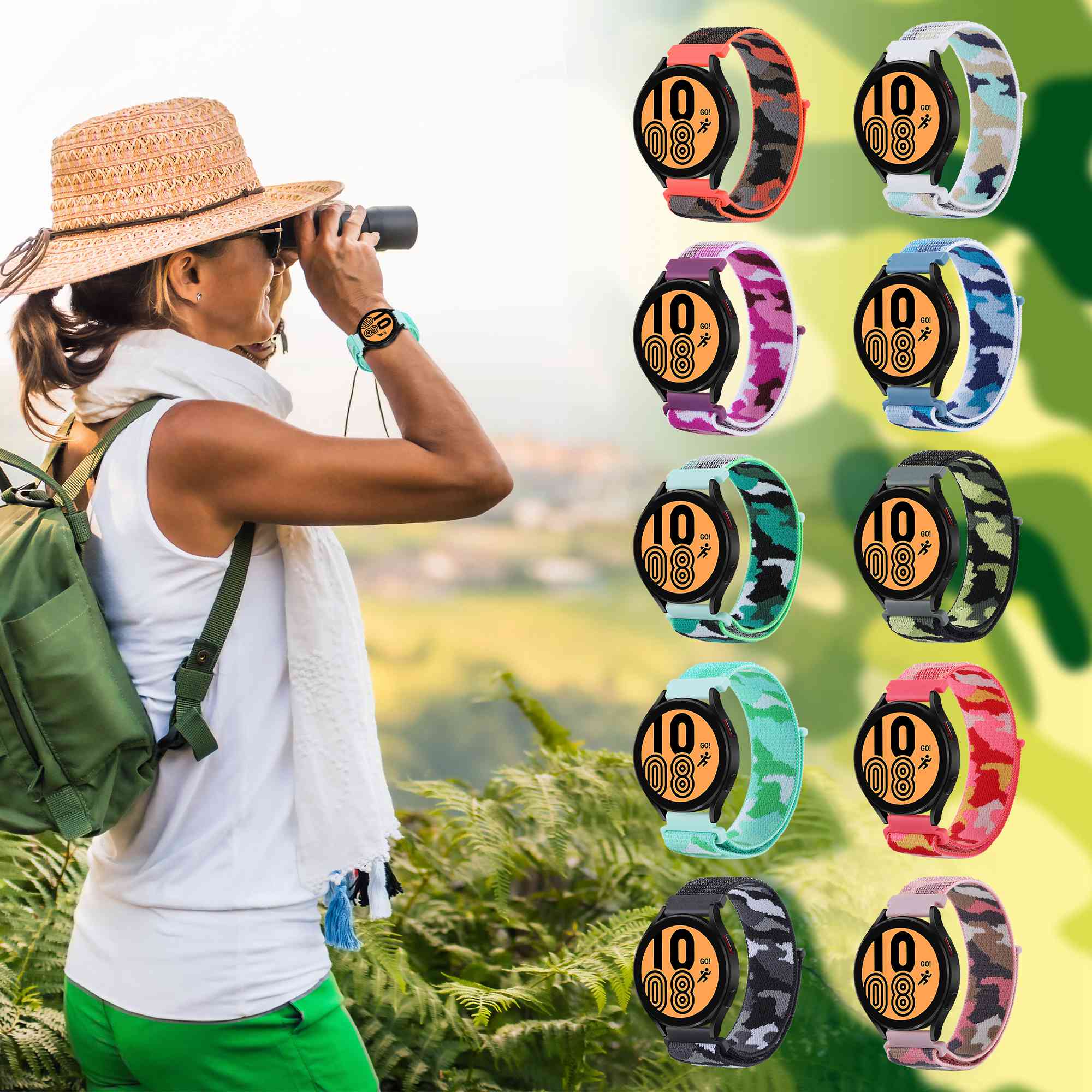 For Samsung Galaxy Watch 3 45mm Huawei Watch GT3 Pro 46mm Smart Watch Band 22mm Camouflage Nylon Adjustable Loop Wrist Strap