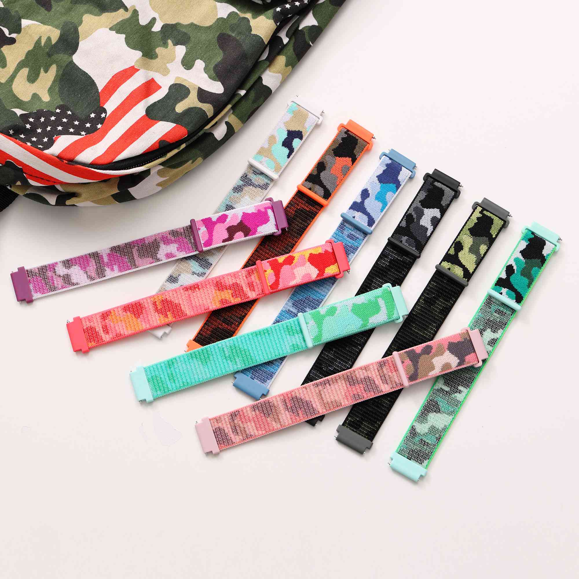 For Samsung Galaxy Watch 3 45mm Huawei Watch GT3 Pro 46mm Smart Watch Band 22mm Camouflage Nylon Adjustable Loop Wrist Strap