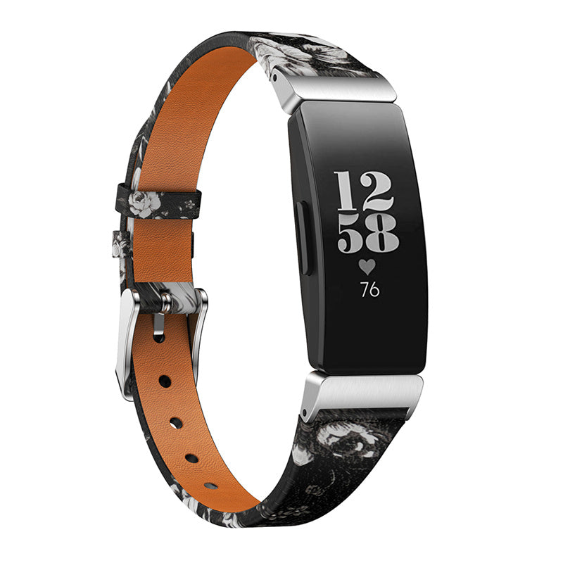 For Fitbit Inspire Inspire HR Ace 2 Printed Pattern Watchband Soft Genuine Leather Watch Strap Replacement Bracelet