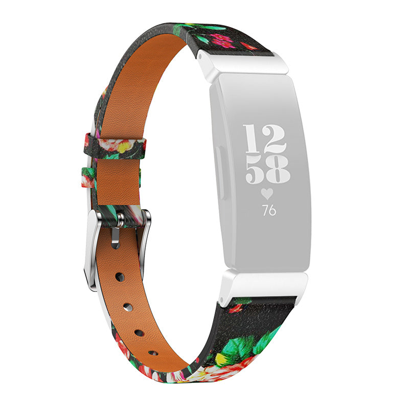 For Fitbit Inspire Inspire HR Ace 2 Printed Pattern Watchband Soft Genuine Leather Watch Strap Replacement Bracelet