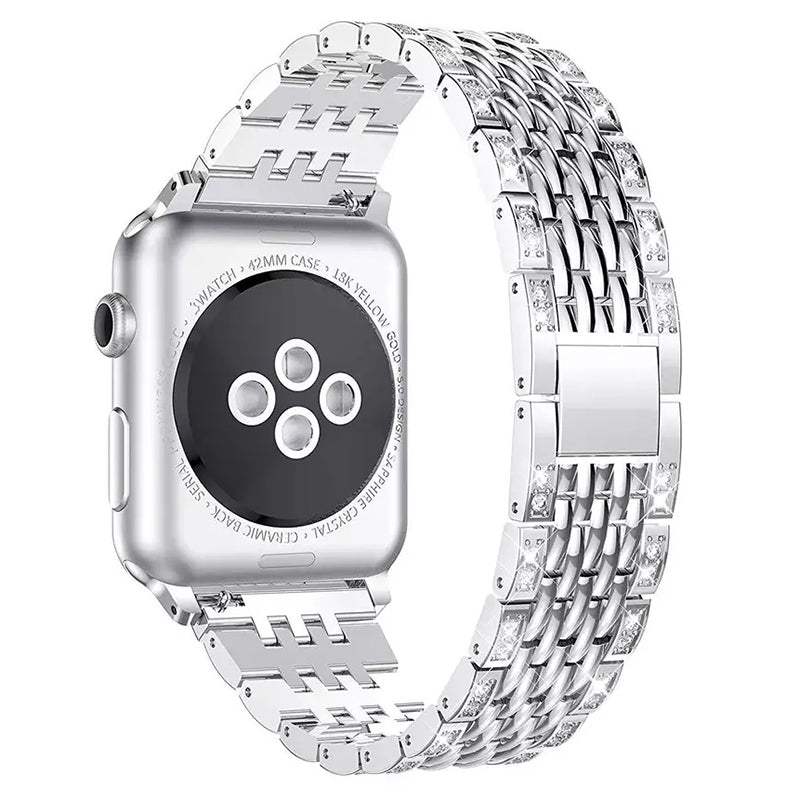 For Apple Watch Ultra 2 49mm Series 9 45mm SE (2023) 44mm Ultra 49mm 8 7 45mm 6 5 4 SE (2022) SE 44mm 3 2 1 42mm Metal Watch Band Rhinestone Decor Wrist Strap Replacement