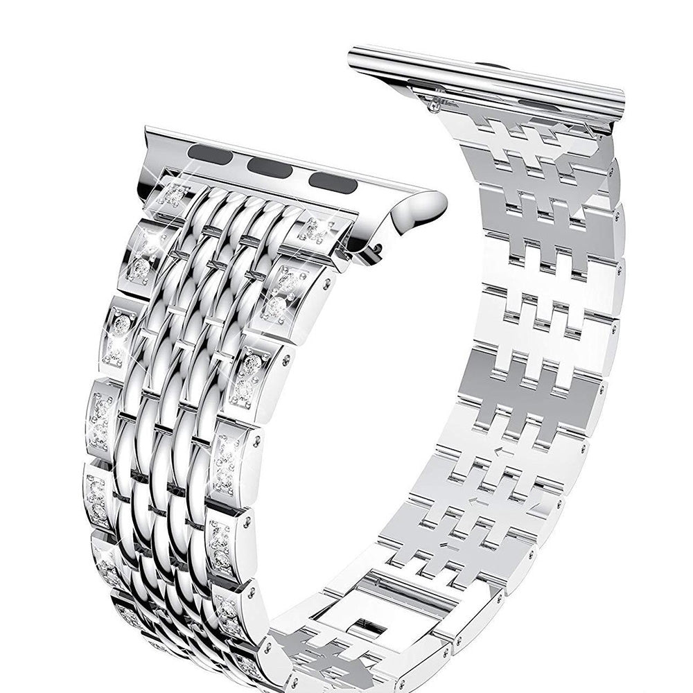 For Apple Watch Ultra 2 49mm Series 9 45mm SE (2023) 44mm Ultra 49mm 8 7 45mm 6 5 4 SE (2022) SE 44mm 3 2 1 42mm Metal Watch Band Rhinestone Decor Wrist Strap Replacement