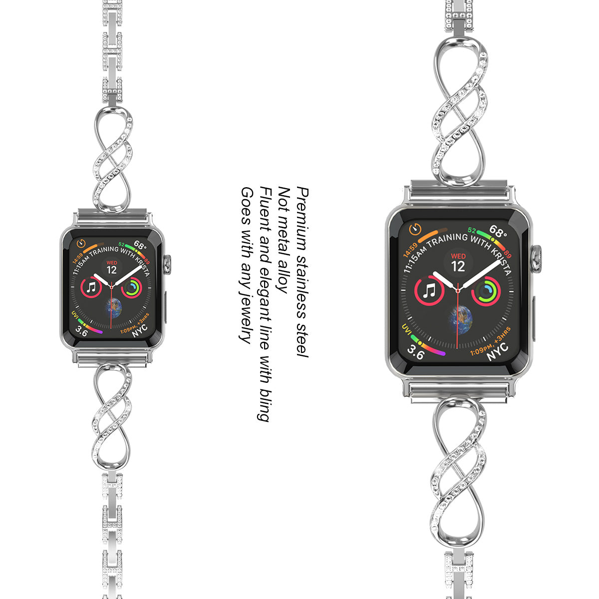 For Apple Watch Ultra 49mm Series 8 45mm 7 45mm SE SE (2022) 44mm Series 6 5 4 44mm Series 3 2 1 42mm Metal Smart Watch Band Bling Rhinestone Decor Bracelet
