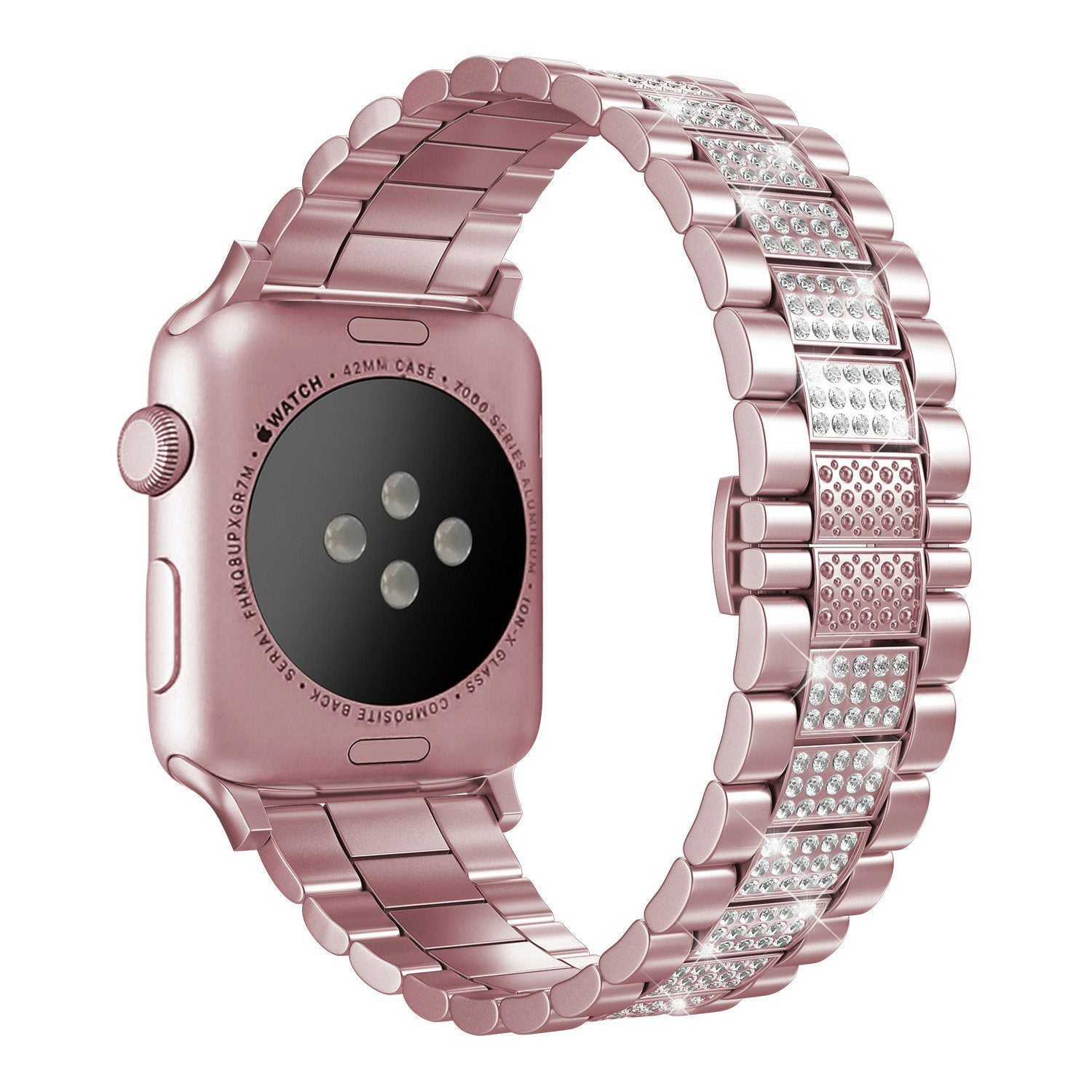 For Apple Watch Ultra 49mm Series 8 45mm 7 45mm SE SE (2022) 44mm Series 6 5 4 44mm Series 3 2 1 42mm Three Beads Metal Watch Band Bling Rhinestone Decor Bracelet