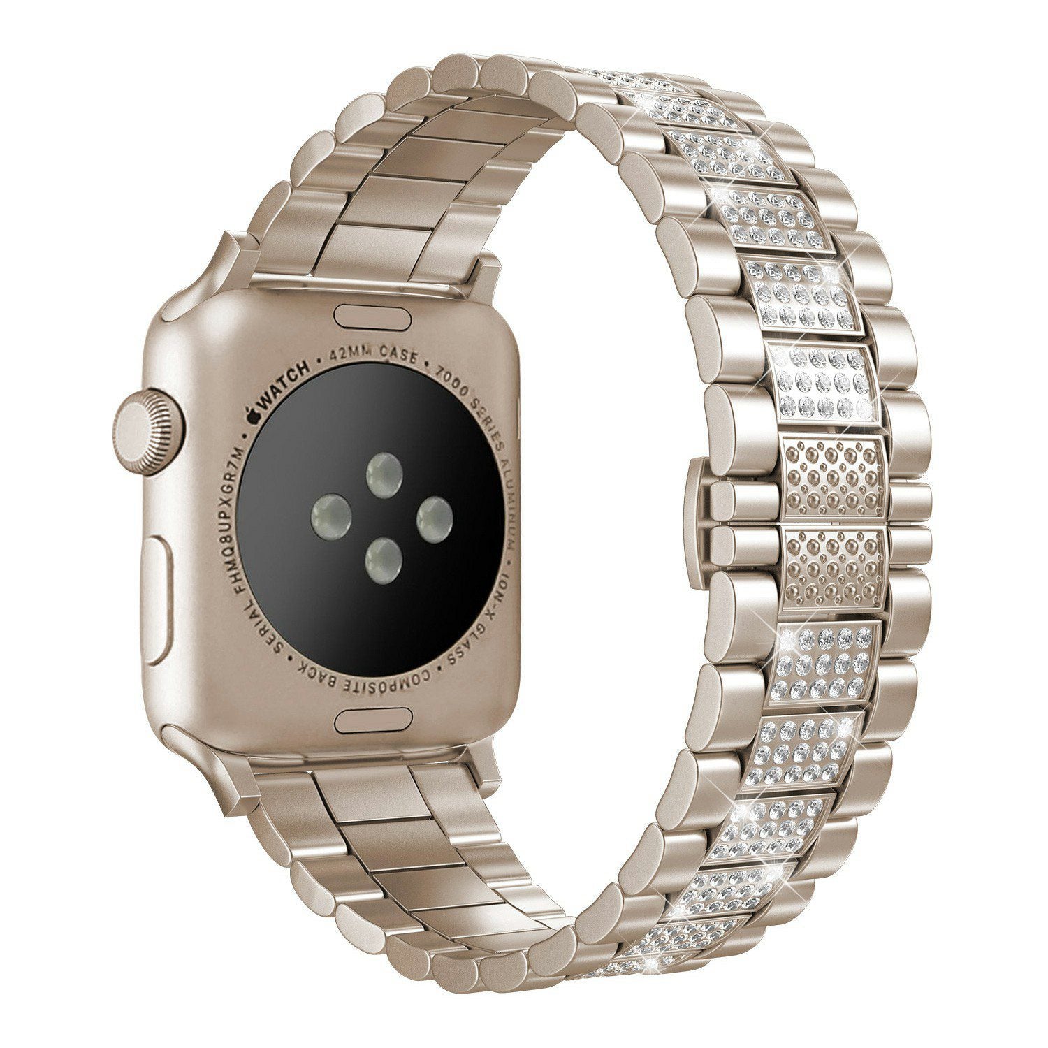 For Apple Watch Ultra 49mm Series 8 45mm 7 45mm SE SE (2022) 44mm Series 6 5 4 44mm Series 3 2 1 42mm Three Beads Metal Watch Band Bling Rhinestone Decor Bracelet