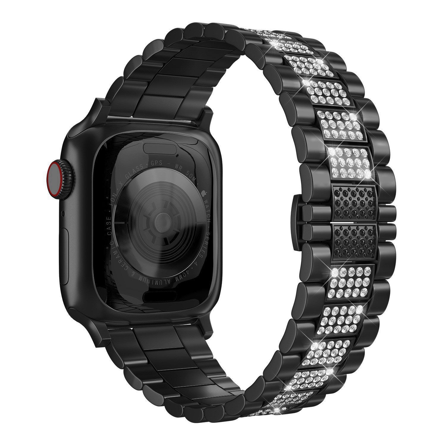 For Apple Watch Ultra 49mm Series 8 45mm 7 45mm SE SE (2022) 44mm Series 6 5 4 44mm Series 3 2 1 42mm Three Beads Metal Watch Band Bling Rhinestone Decor Bracelet