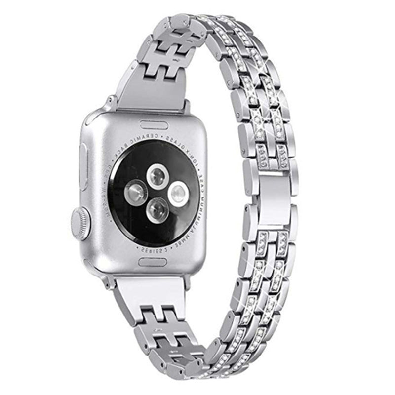 For Apple Watch Series 8 41mm 7 41mm Series 6 5 4 SE SE(2022) 40mm Series 3 2 1 38mm Smart Watch Metal Strap Rhinestone Decor Replacement Wristband