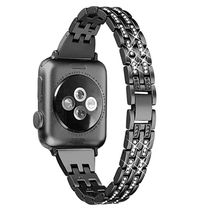 For Apple Watch Ultra 2 49mm Series 9 45mm SE (2023) 44mm Ultra 49mm 8 7 45mm 6 5 4 SE (2022) SE 44mm 3 2 1 42mm Metal Wristband Strap Rhinestone Decor Bracelet Replacement