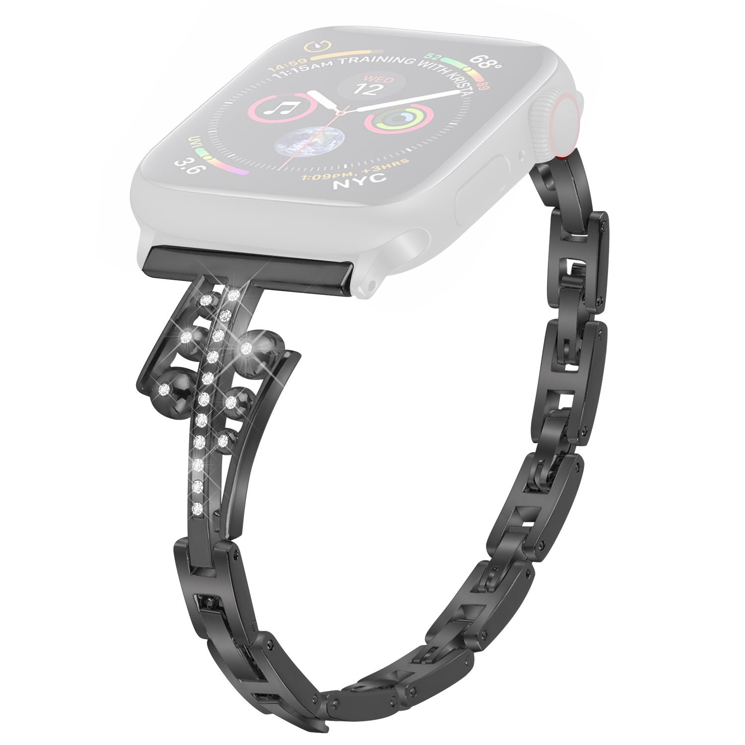 For Apple Watch Series 8 41mm 7 41mm SE Series 6 5 4 SE(2022) 40mm Series 3 2 1 38mm Metal Watch Band with Rhinestone Decor Repalcement Wrist Strap